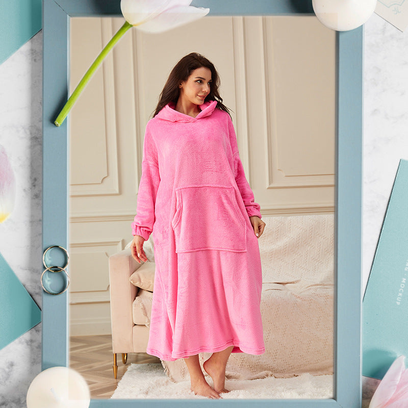 Long Hooded Flannel Lounge Robe – One Size, 11 Colors – view 5