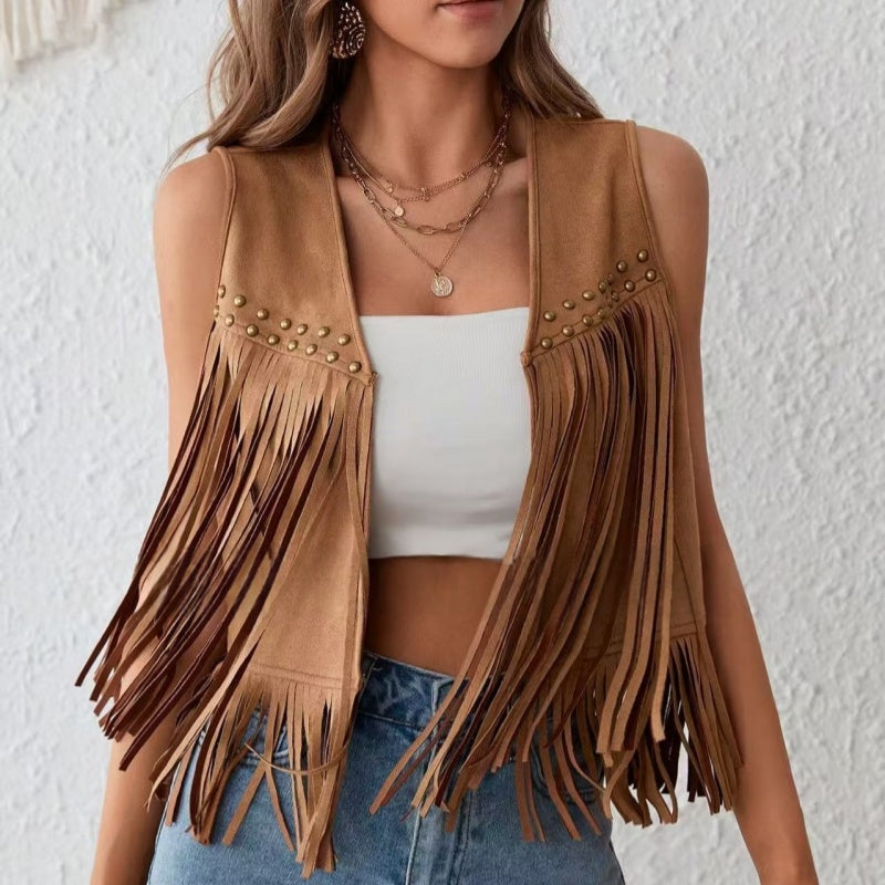 Faux Suede Fringe Vest – Women's Cropped, 6 Colors
