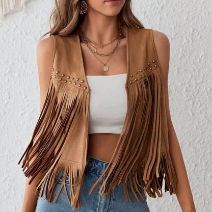 Faux Suede Fringe Vest – Women's Cropped, 6 Colors