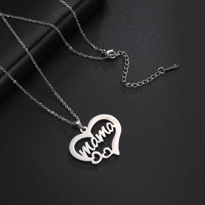 Hollow Heart Mama Necklace – Script Pendant