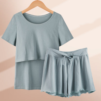 Short-Sleeve Nursing Pajama Set – Cotton-Rich Top & Shorts – view 4