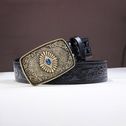 Engraved Plaque Buckle Western Belt – Black Embossed – view 4