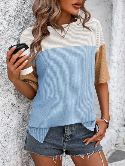 Color-block round-neck half-sleeve tee — view 5 | Organic Truth