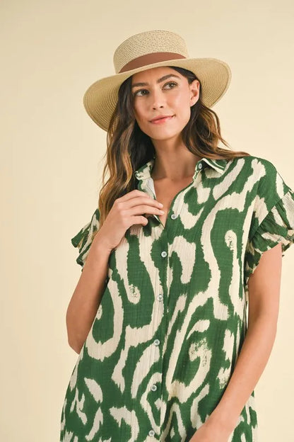 Abstract Print Frill Sleeve Mini Dress — view 4