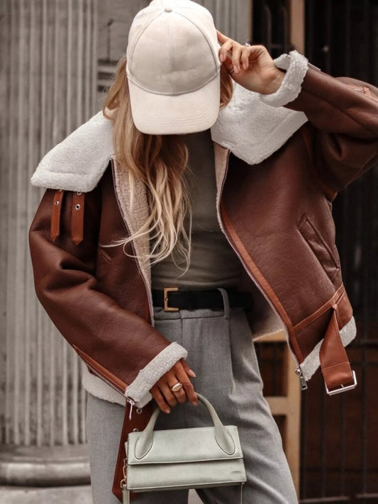 Faux Shearling-Lined Zip-Up Jacket