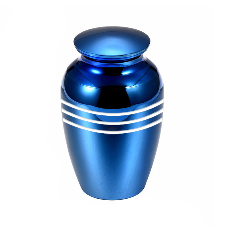 Striped Mini Cremation Urn – Stainless Steel, 70 × 45 mm in Blue