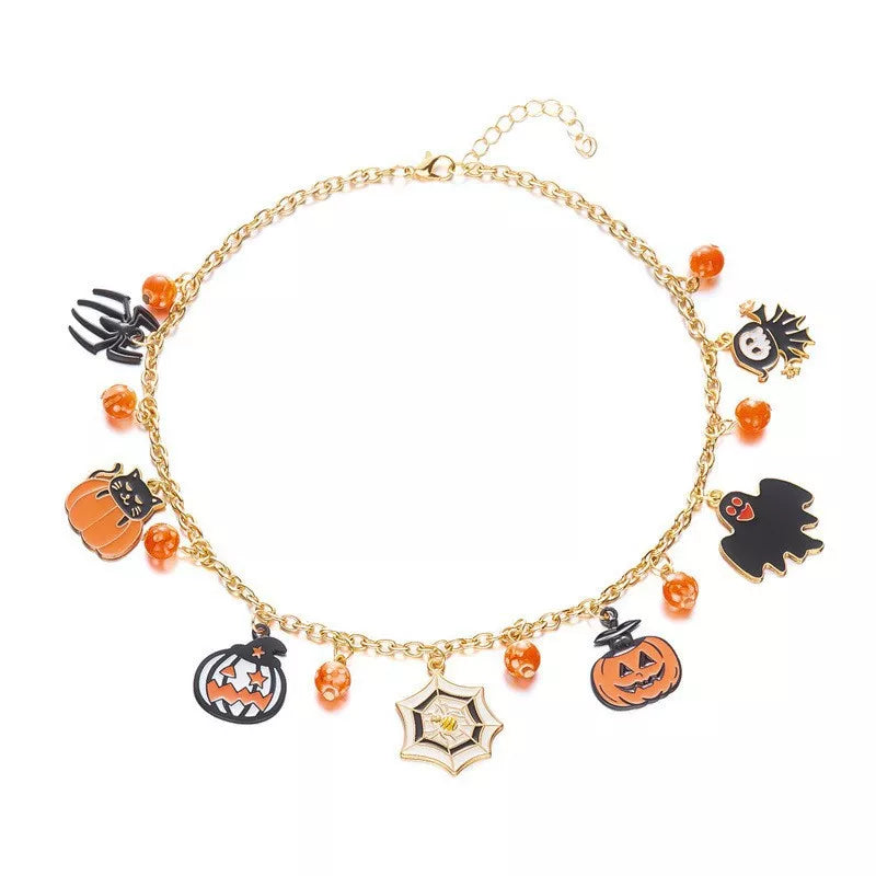 Halloween Charm Necklace — Pumpkin & Bat