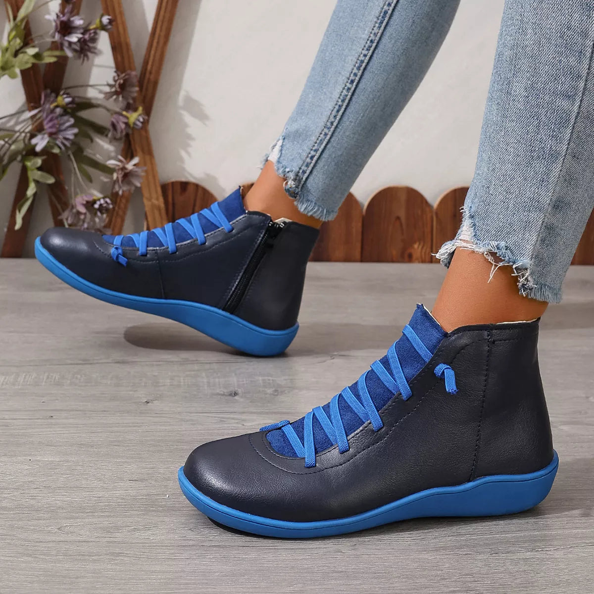 Faux Leather Ankle Boots – Lace-Up — view 23