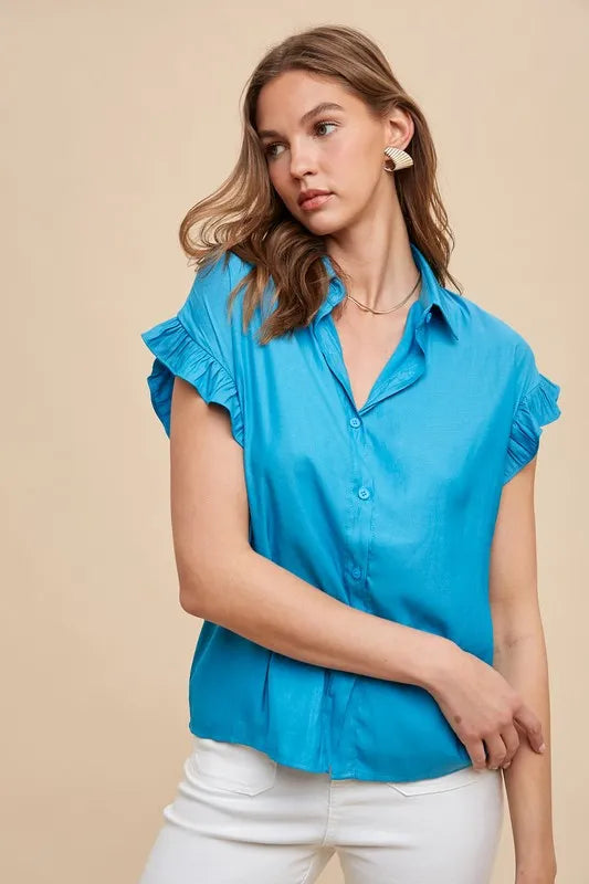 Ruffle Sleeve Woven Blouse – Relaxed Fit — view 3