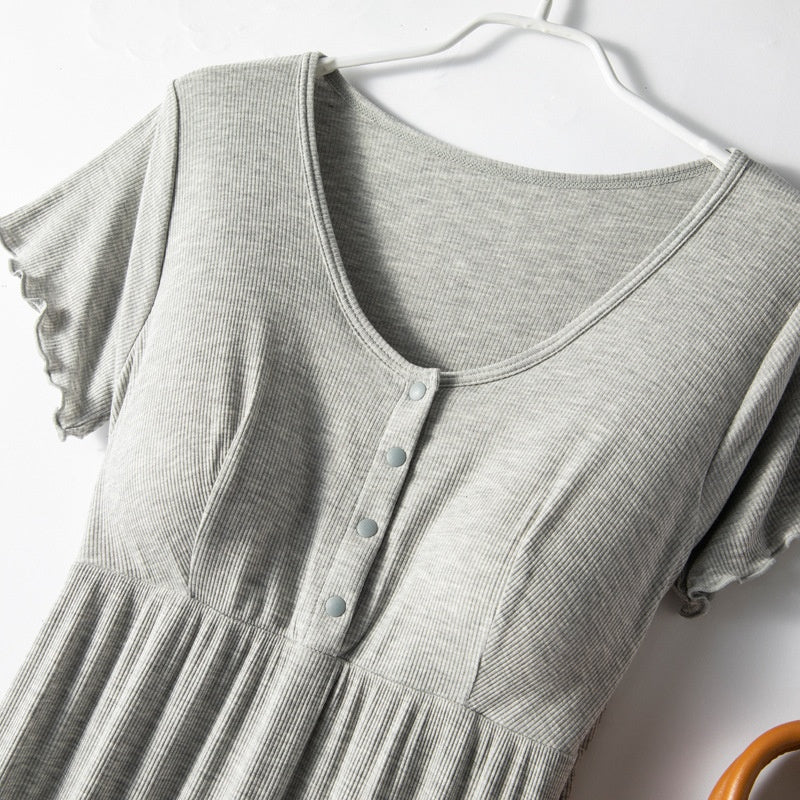 Ribbed Button-Front Nursing Dress – Built-In Cups, Lettuce Hem – view 5