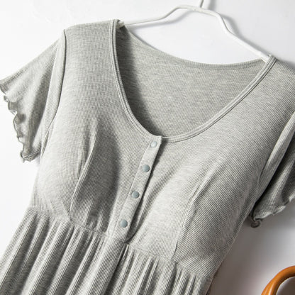 Ribbed Button-Front Nursing Dress – Built-In Cups, Lettuce Hem – view 5