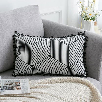 Black and White Boho Pillow Cover with Tassels – Style K