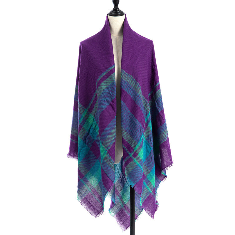 Plaid Square Blanket Scarf – 55 × 55 in – B7
