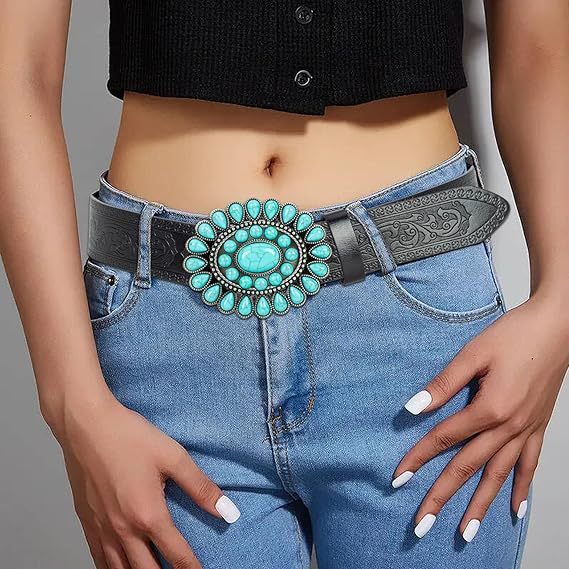Western Cluster Buckle Belt – Blue-Green Stone Glow – view 6