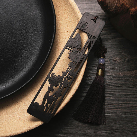 Carved Wood Flower Bookmark with Tassel – view 2