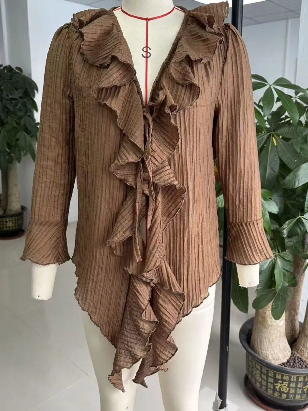 Ruffled Tie-Neck Long-Sleeve Blouse – Plus Size — view 2