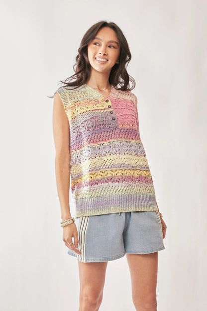 Crochet Sleeveless Knit Vest – Multi Color — view 3