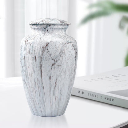 Aluminum Cremation Urn for Ashes – White Marble-Look Finish – view 2