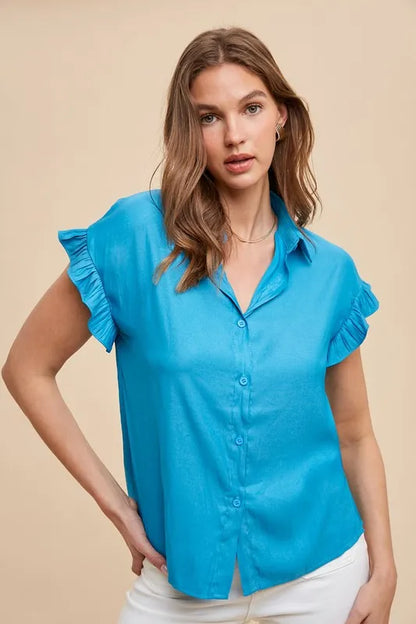 Ruffle Sleeve Woven Blouse – Relaxed Fit