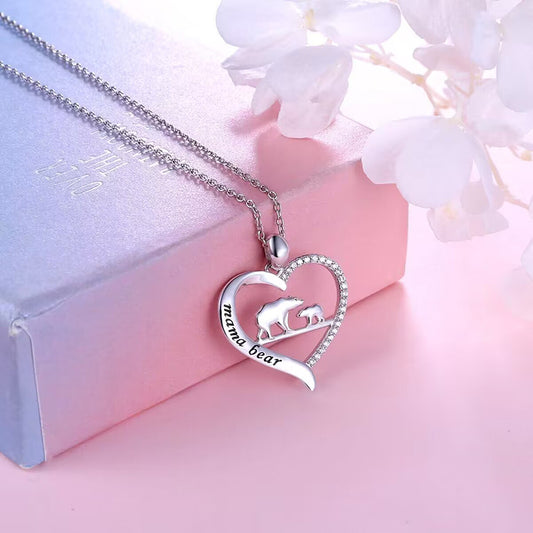 Mama Bear Heart Pendant Necklace – Crystal Mama Gift – view 2