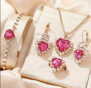Heart jewelry set: Heart Jewelry Set – Necklace, Earrings, Ring and Bracelet