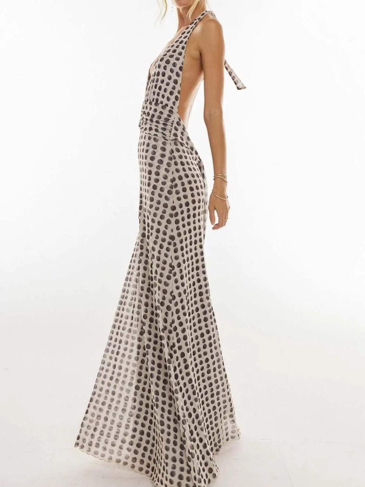 Floral halter deep-V maxi dress — view 10 | Organic Truth
