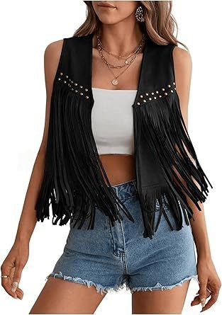 Faux Suede Fringe Vest – Women's Cropped, 6 Colors – view 5