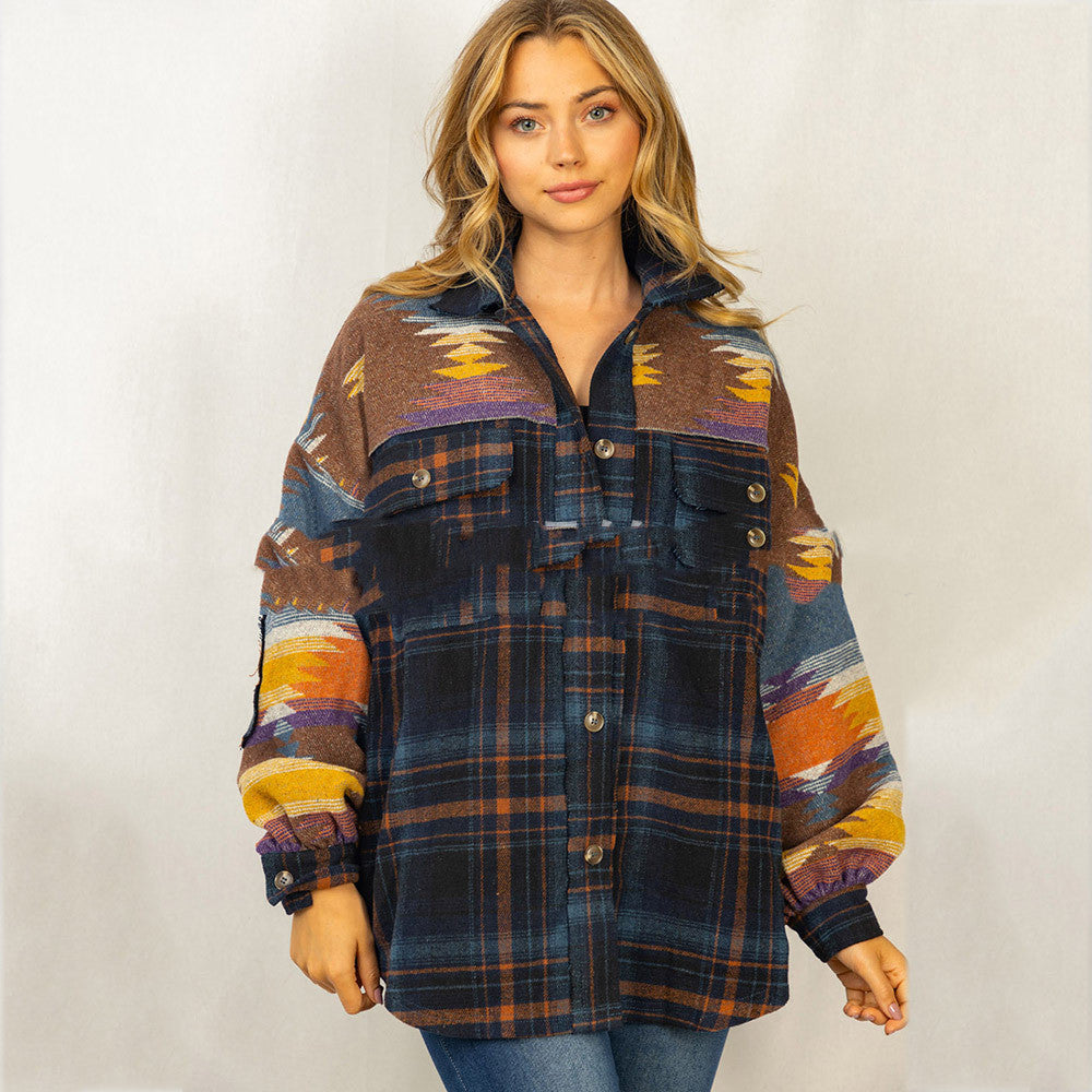 Southwestern-Pattern Plaid Shacket – Women's Western, 4 Colors – view 2