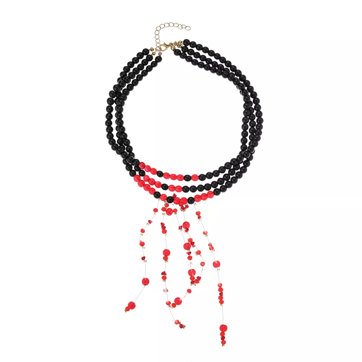Halloween Beaded Choker — Layered Red Dangles