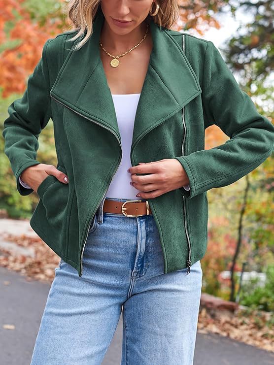 Faux Suede Moto Jacket – Women's Wide Lapel, 7 Colors – view 11
