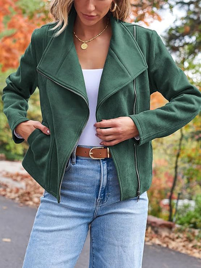 Faux Suede Moto Jacket – Women's Wide Lapel, 7 Colors – view 11