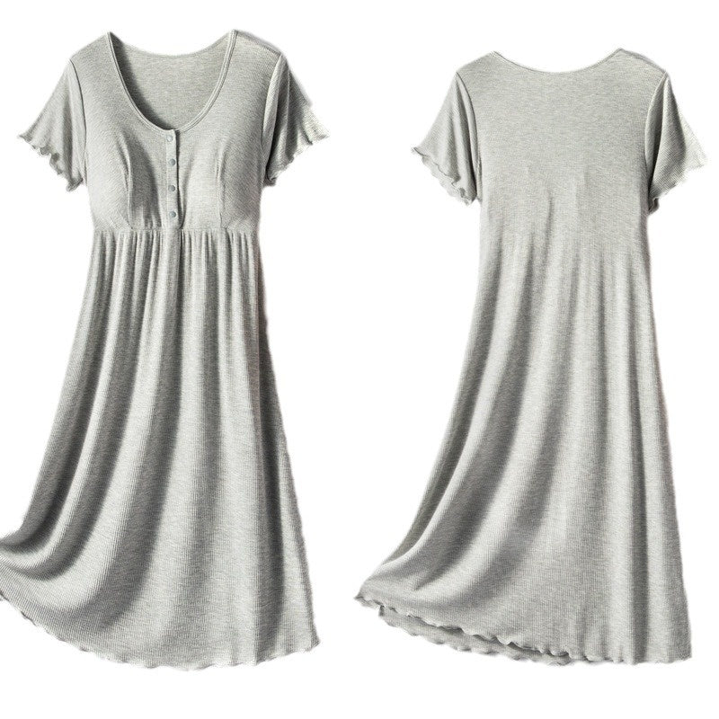 Ribbed Button-Front Nursing Dress – Built-In Cups, Lettuce Hem – view 2