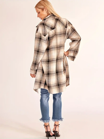 Plaid Western Shacket – Women's Long Shirt Jacket, to 5XL – view 8