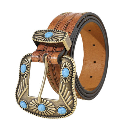 Concho Stud Western Belt – Blue-Green Stone-Look Buckle – view 8