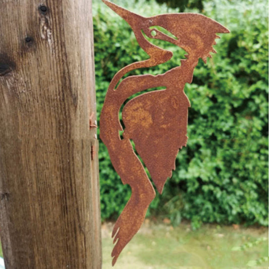 Rust-Finish Metal Woodpecker Post Ornament – 5 in