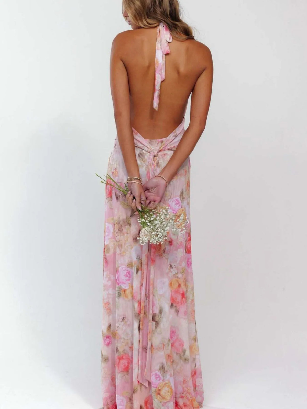 Floral halter deep-V maxi dress — view 4 | Organic Truth