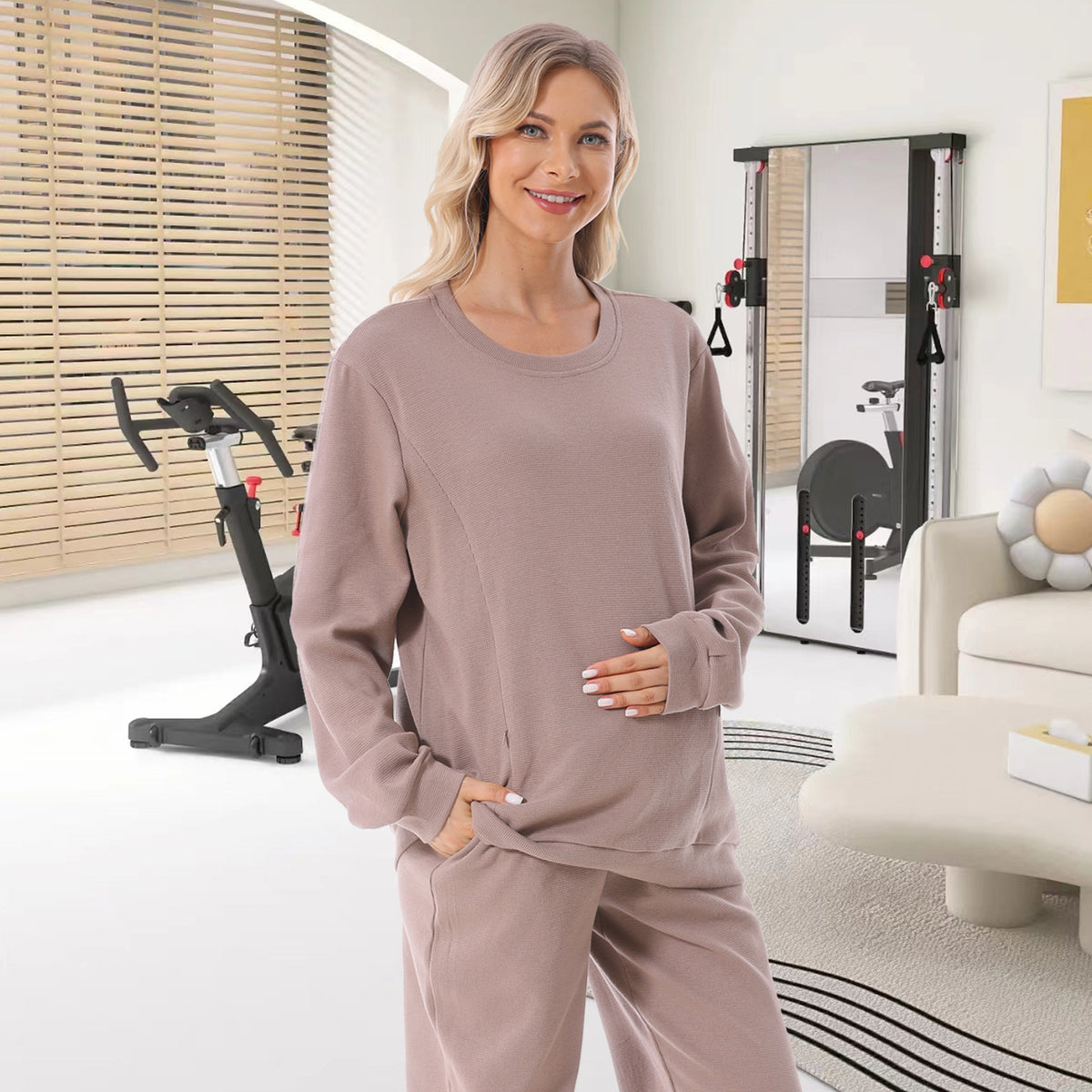Nursing Sweatshirt – Zip Access, Waffle Knit Pullover – view 3