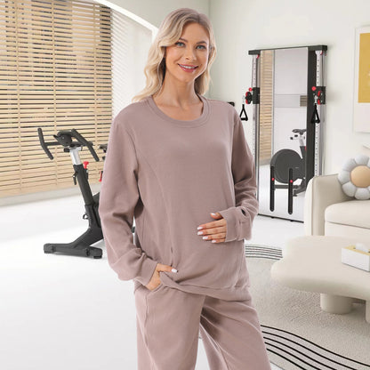Nursing Sweatshirt – Zip Access, Waffle Knit Pullover – view 3