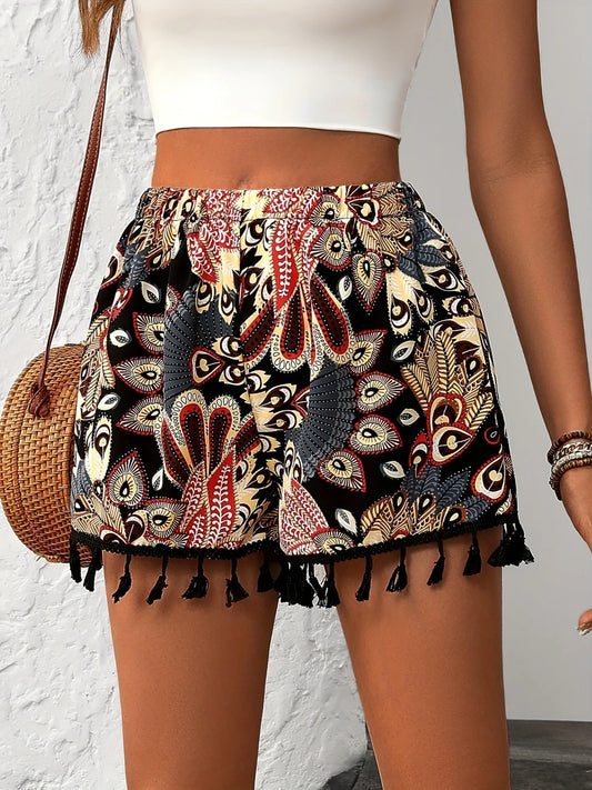 Paisley Tassel Hem Shorts — view 2