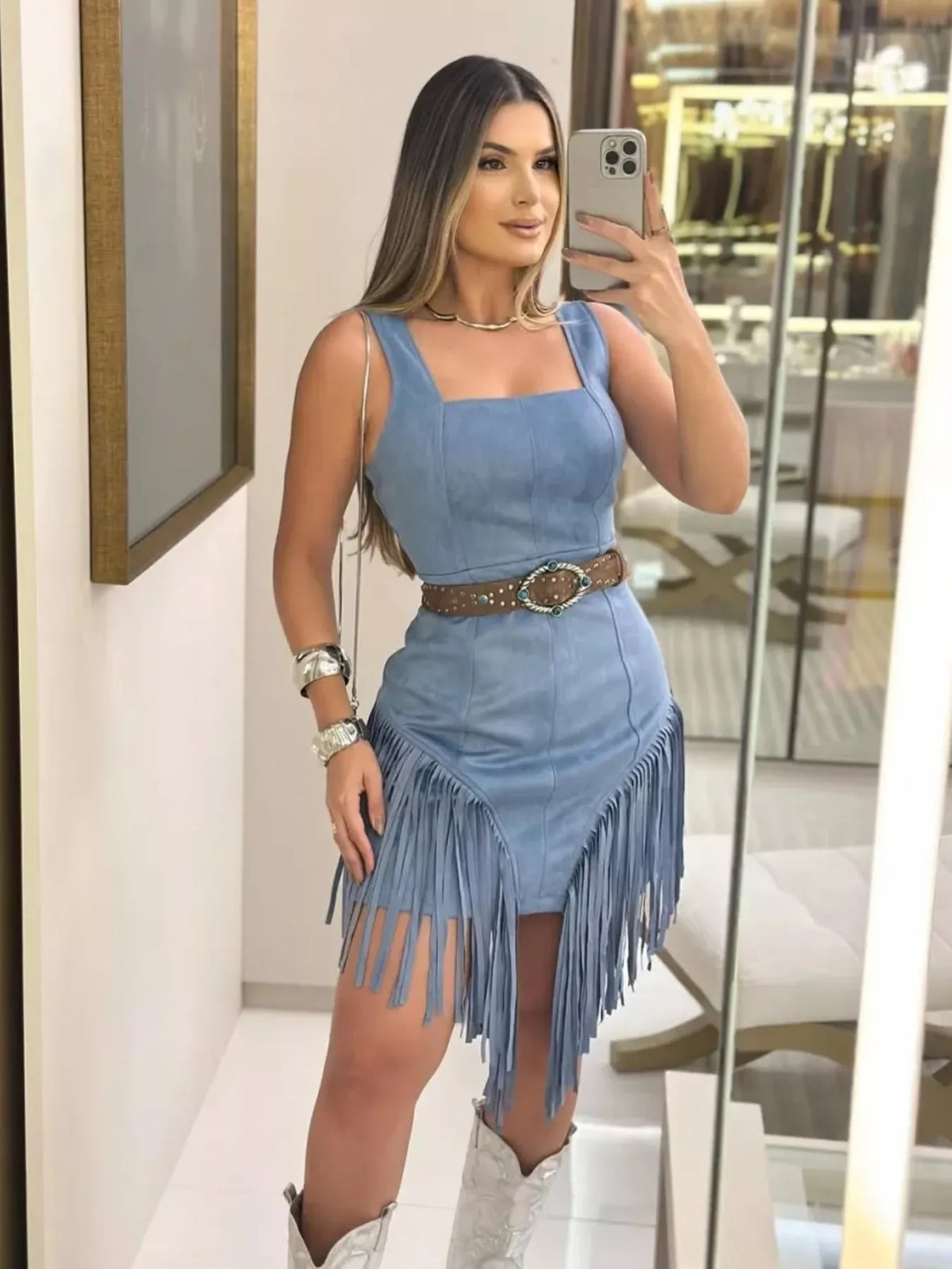 Sleeveless Fringed Mini Dress — view 2