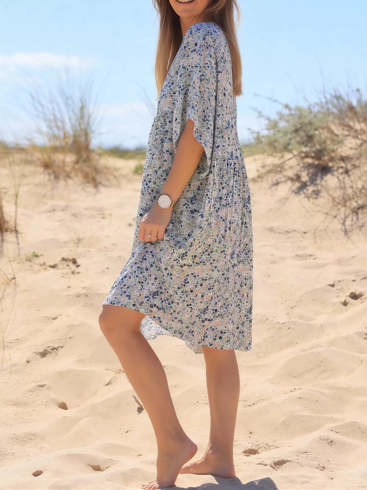 Plus size floral V-neck loose dress — view 3 | Organic Truth