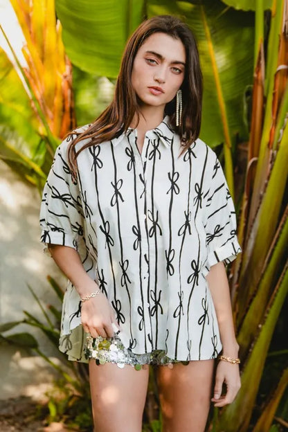 Bow Ribbon Printed Shirt – Button-Down — view 2