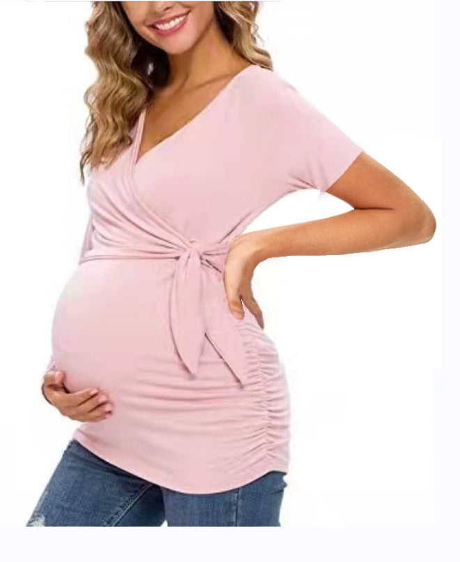 Cross V-Neck Nursing Tee – Twist-Front Maternity Top – view 5